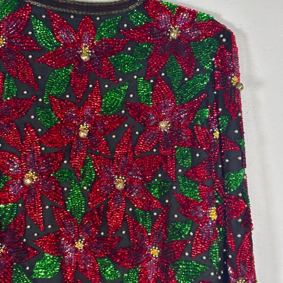 Vintage Laurence Kazar Sequin Jacket Size XL Red Black Floral Beaded Cropped - Picture 11 of 15